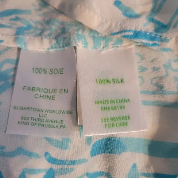 Lilly Pulitzer Aqua and White Tropical Blouse - Picture 9 of 10